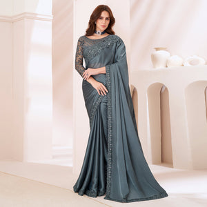 Grey Embroidered Georgette Saree