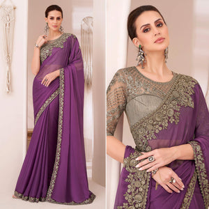 Purple Embroidered Georgette Saree