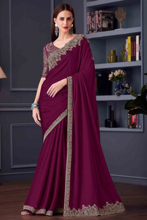 Purple Chiffon Saree with Embellished Border