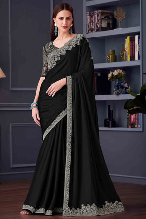 Black Chiffon Saree with Embellished Border