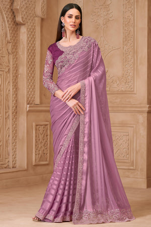 Stylish Light Pink Chiffon Saree Crafted with Sequin Detailing and Thread Embroidery