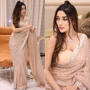 Peach Sequins Embroidered Georgette Saree