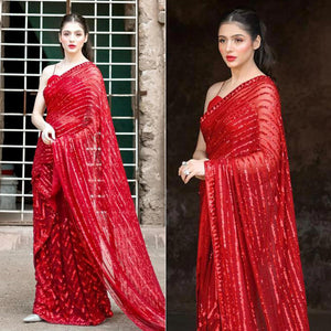 Red Sequins Embroidered Georgette Saree