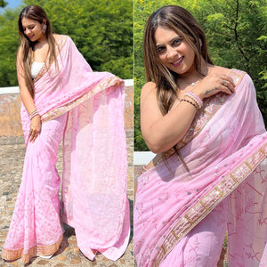 Pink Sequins Embroidered Georgette Saree