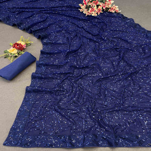 Navy Blue Georgette Saree with Dazzling Sequin Embellishment