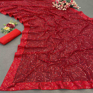 Red Georgette Saree with Dazzling Sequin Embellishment