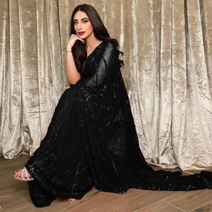 Black Sequins Embroidered Georgette Saree