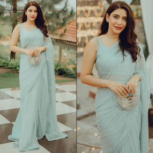 Mint Green Embroidered Georgette Saree