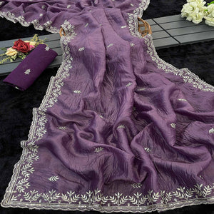 Purple Party Wear Art Silk Saree with Fine Embroidery