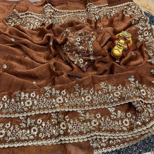 Brown Lightweight Chiffon Saree with Glamorous Sequins Detailing