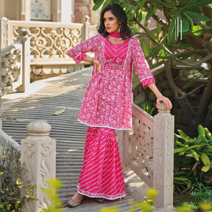 Pink Floral Printed Pure Cotton Sharara Suit