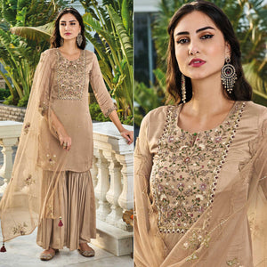 Chikoo Embroidered Chinon Sharara Suit