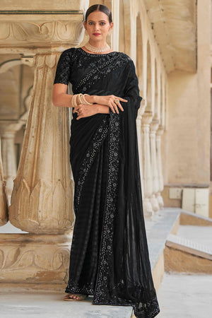 Black Sequins Embroidered Georgette Saree