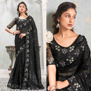 Black Sequins Embroidered Georgette Saree