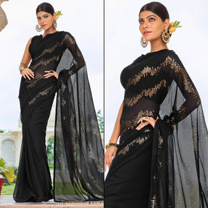 Black Sequins Embroidered Georgette Saree