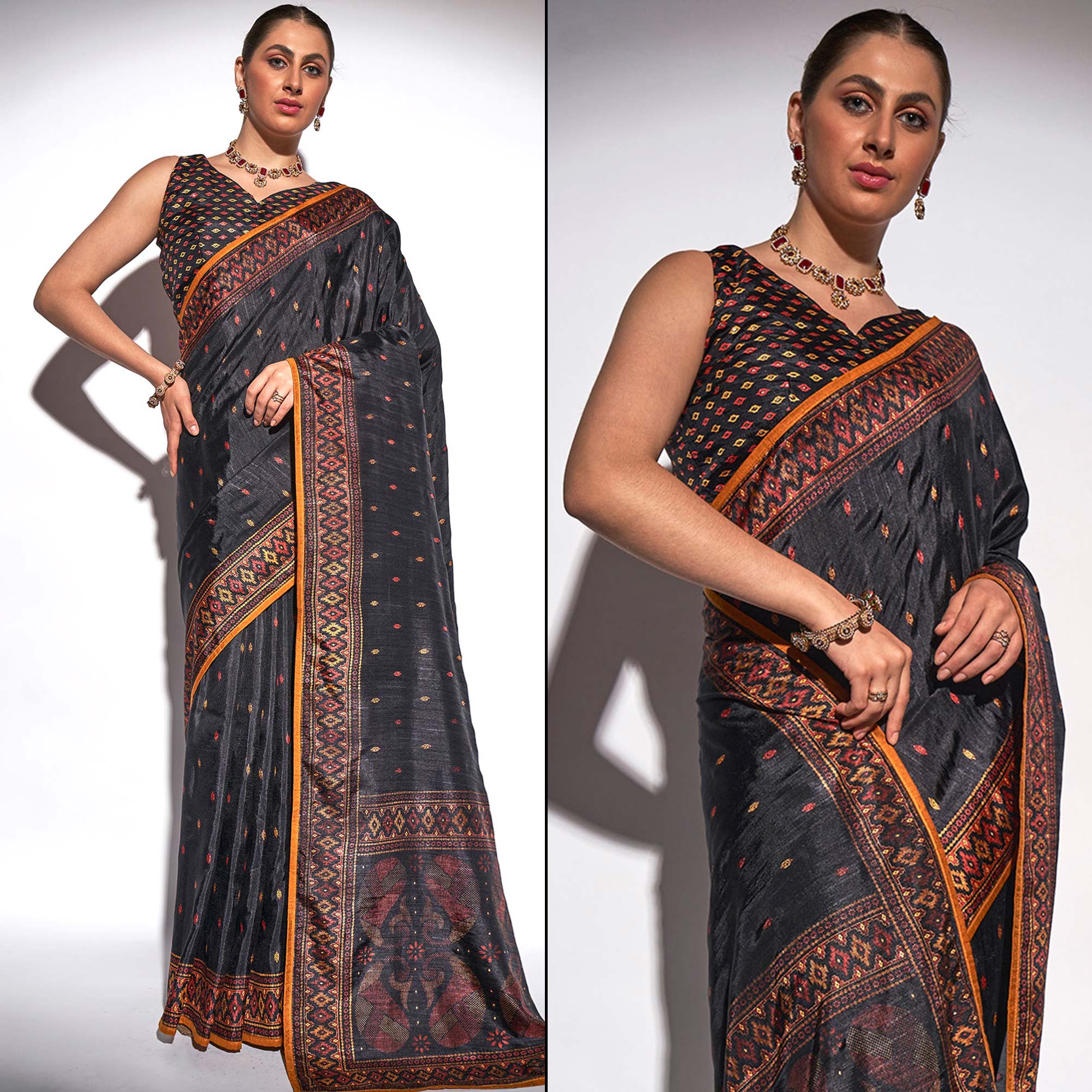 Black Foil Print Georgette Fabric Saree