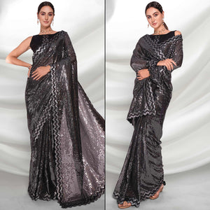 Black Sequins Embroidered Georgette Saree