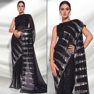 Black Sequins Embroidered Georgette Saree