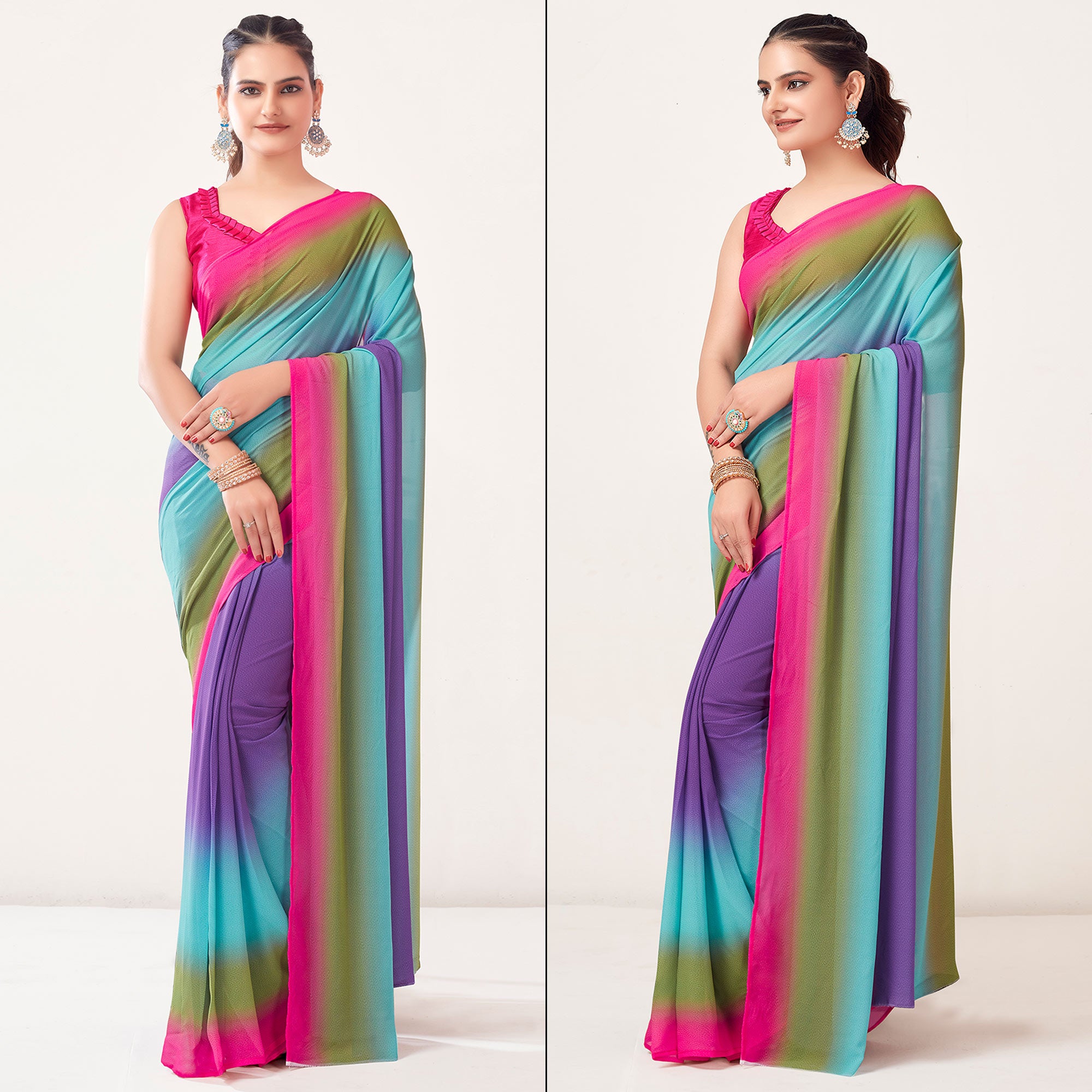 Multicolor Printed Georgette Saree