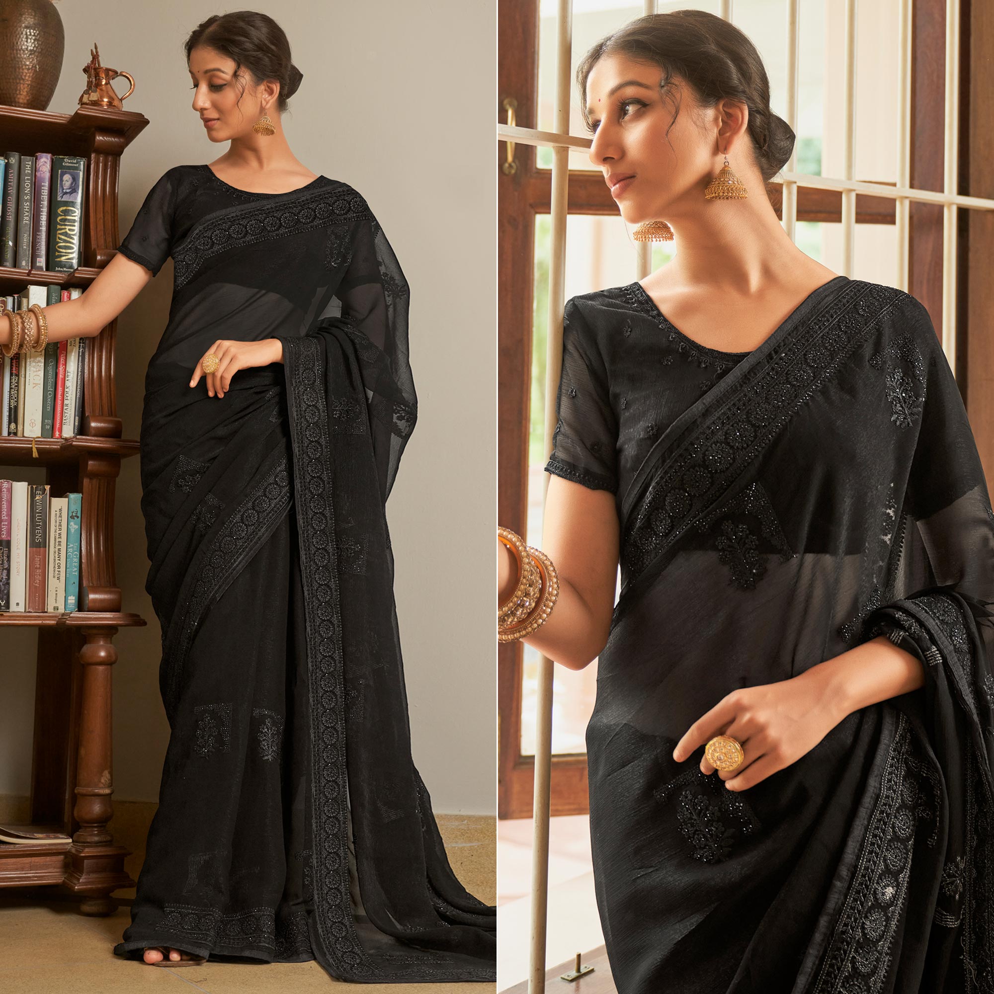 Black Embroidered Georgette Saree