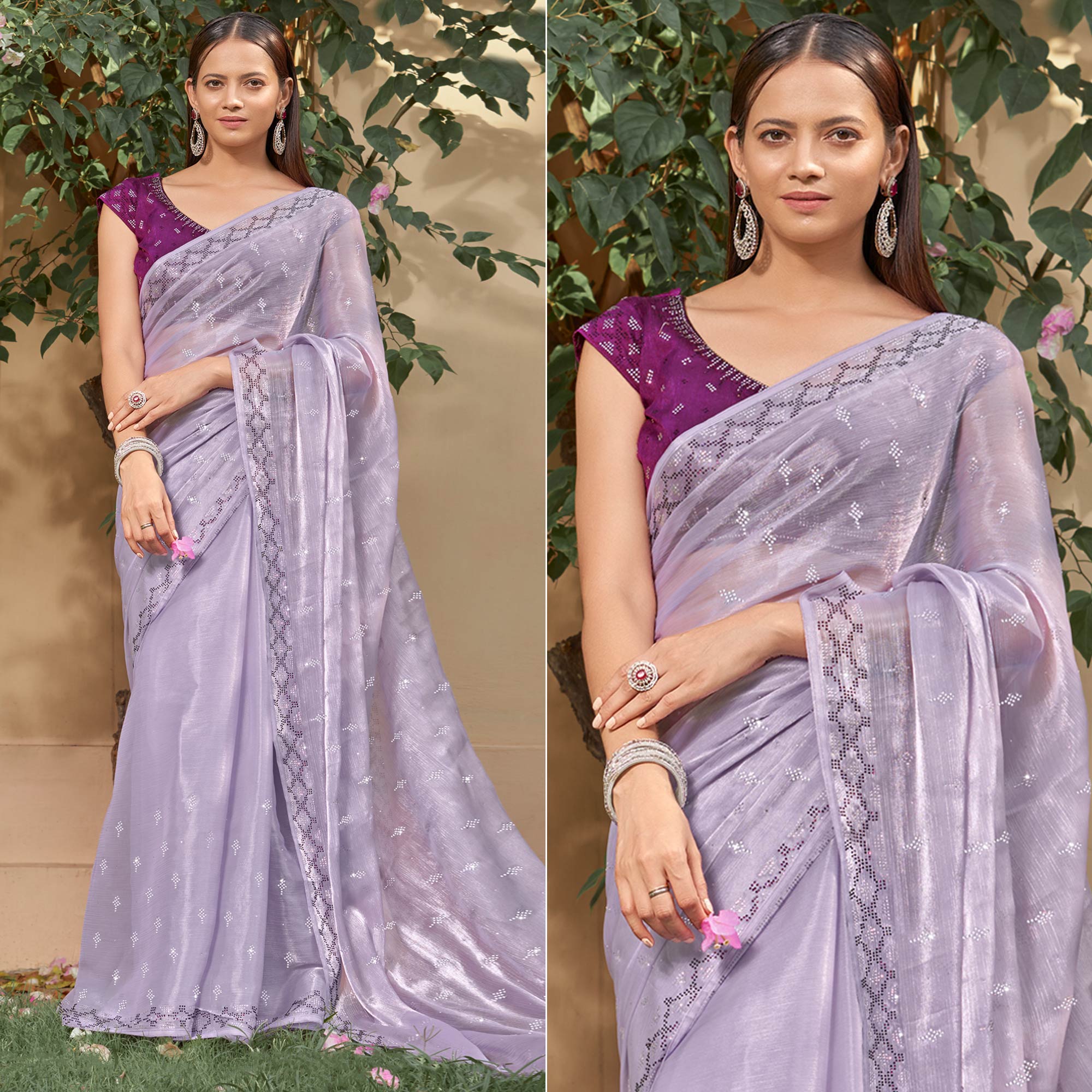 Violet Embroidered Tissue Saree