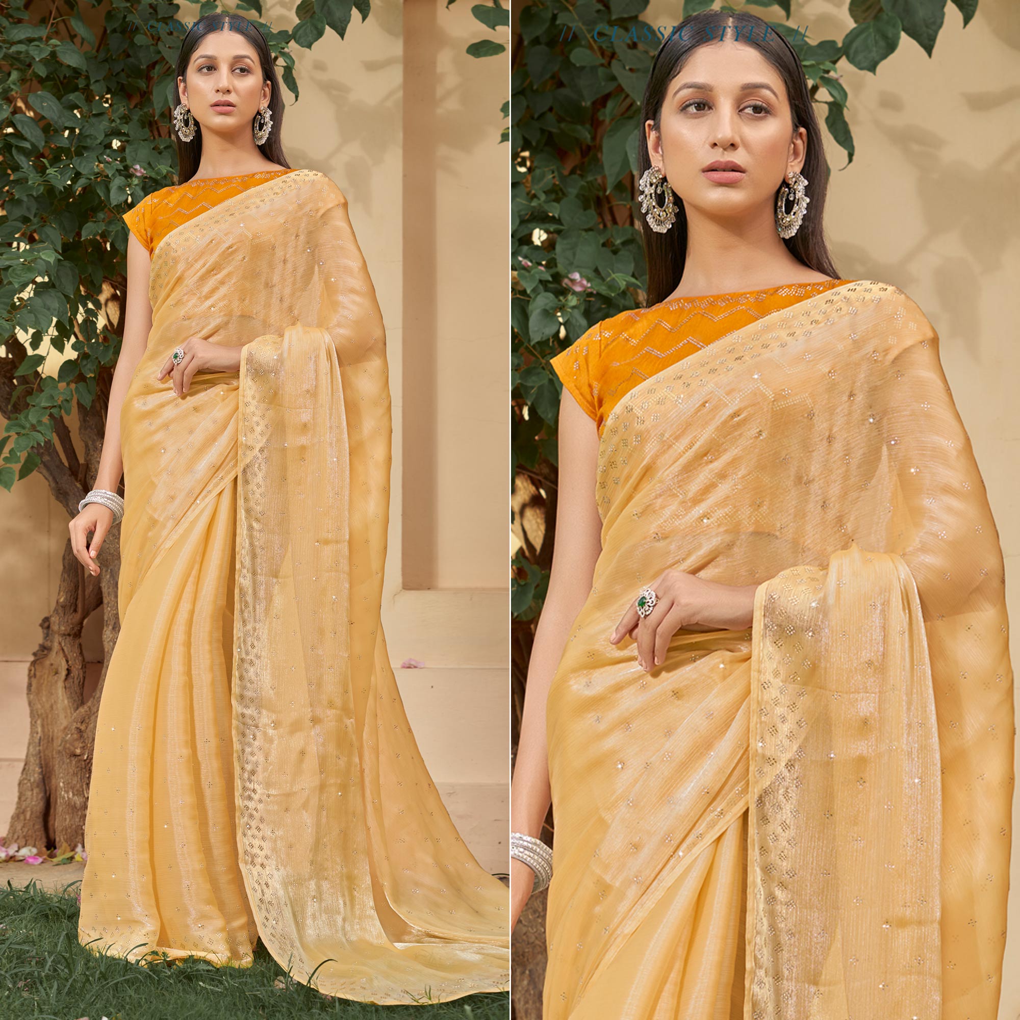 Yellow Embroidered Tissue Saree