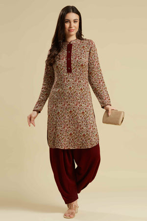 Chikoo Woven Woolen Straight Top Bottom Set