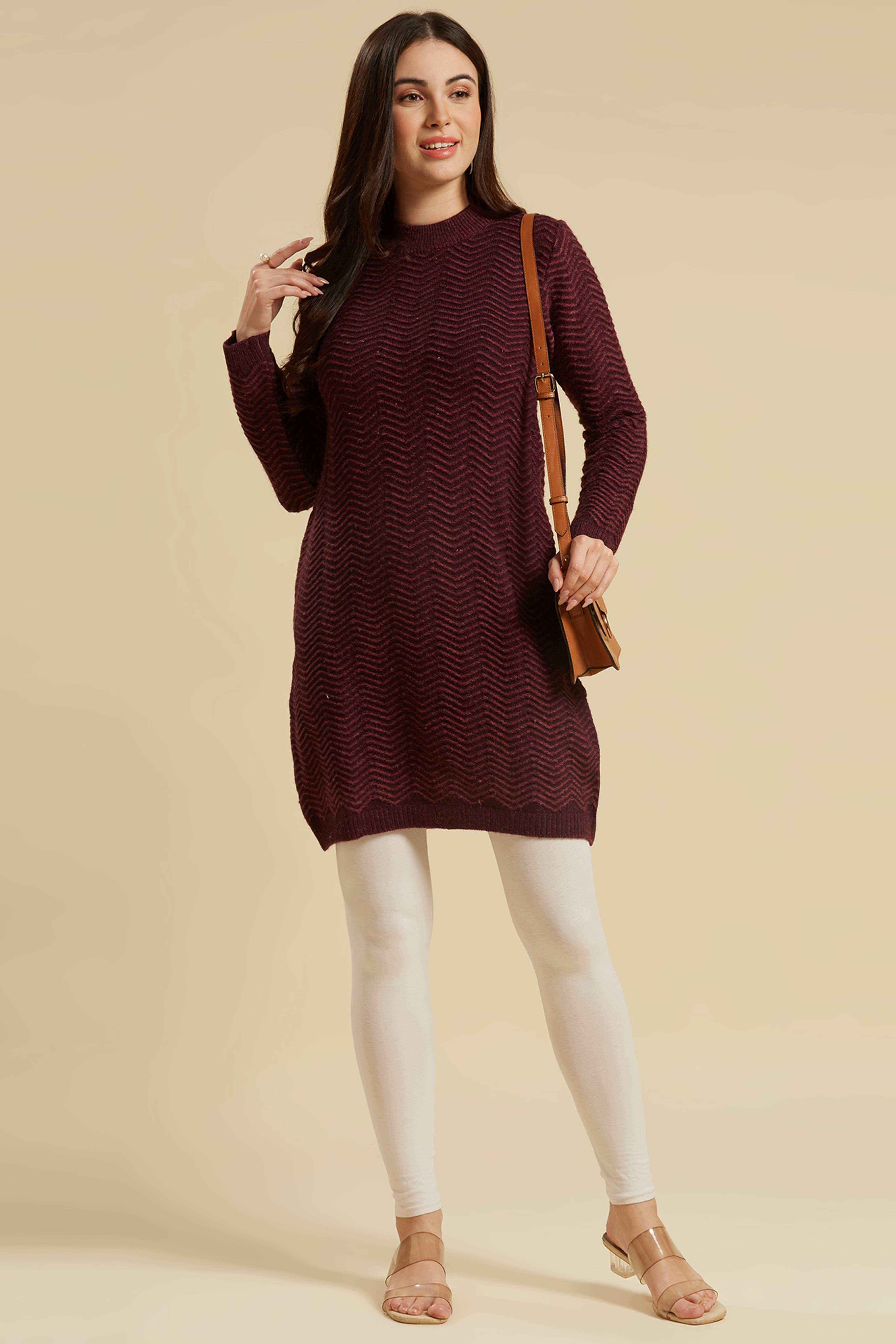 Wine Woven Woolen Straight Kurti