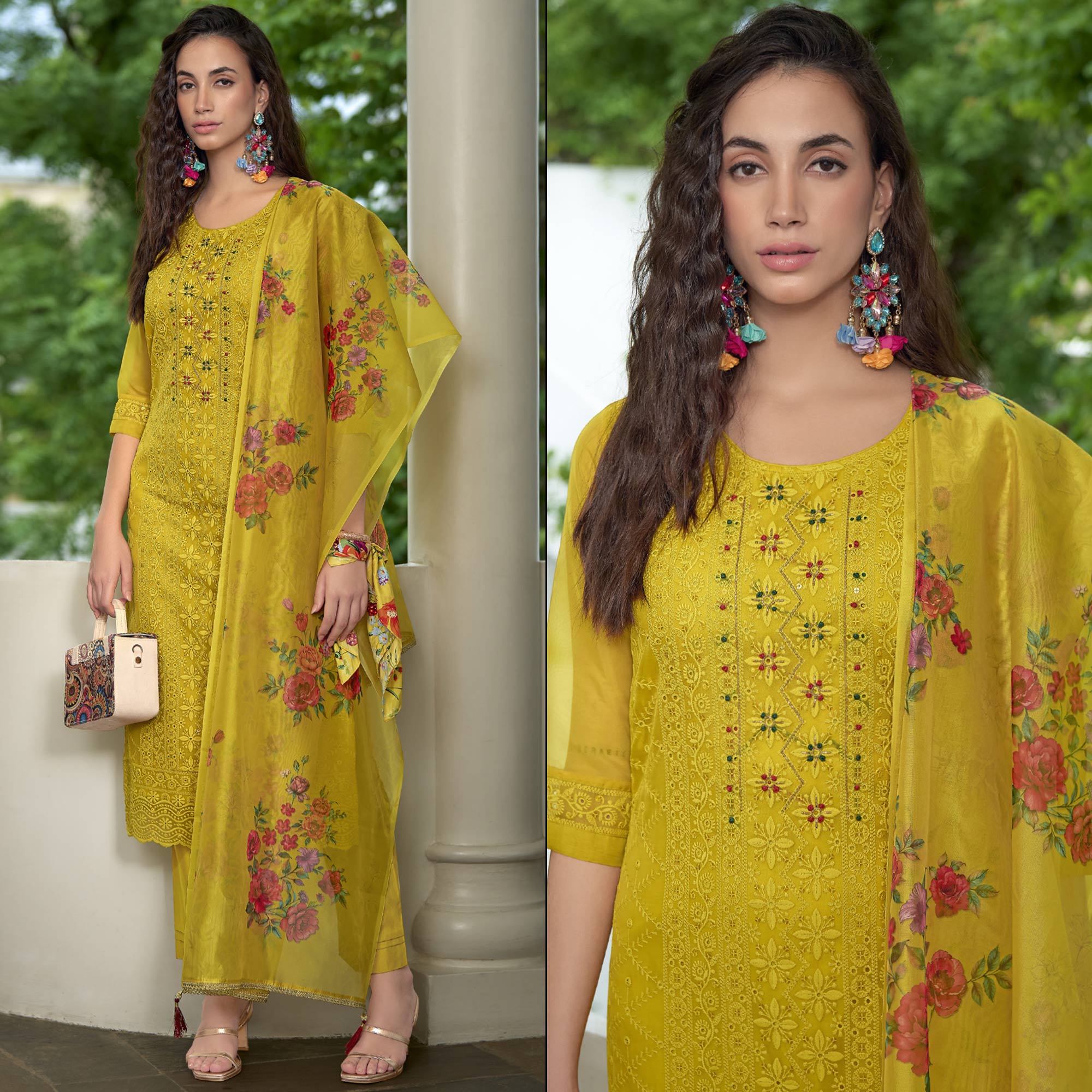 Yellow Chikankari With Handwork Organza Salwar Suit