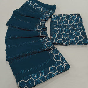 Blue Sequins Embroidered Georgette Saree