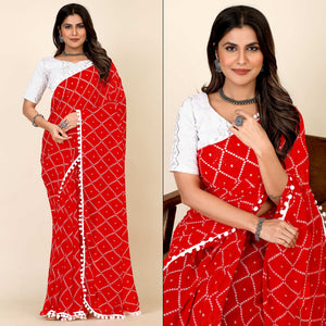 Red Bandhani Printed Georgette Saree
