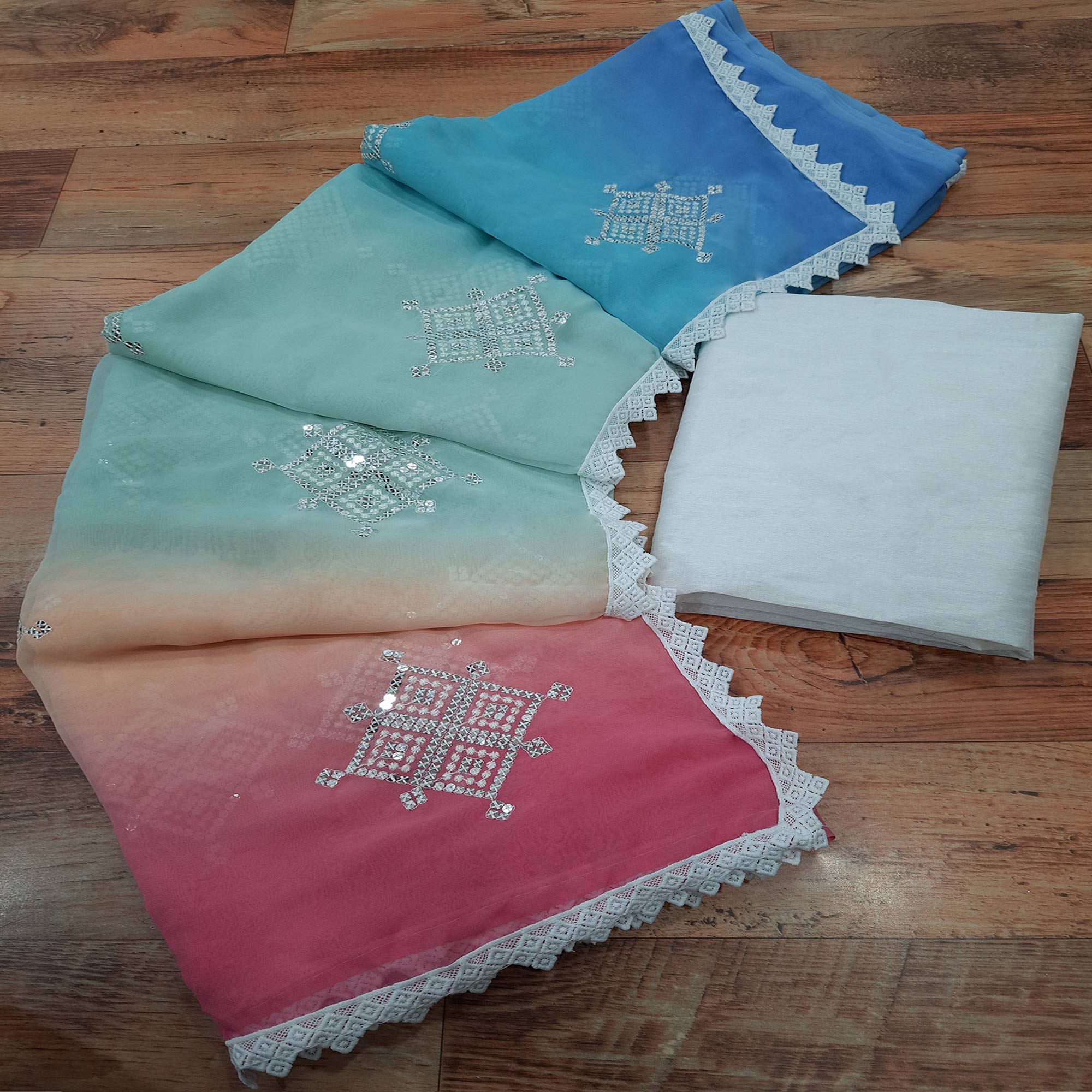 Multicolor Sequins Embroidered Georgette Saree