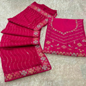 Pink Sequins Embroidered Vichitra Silk Saree