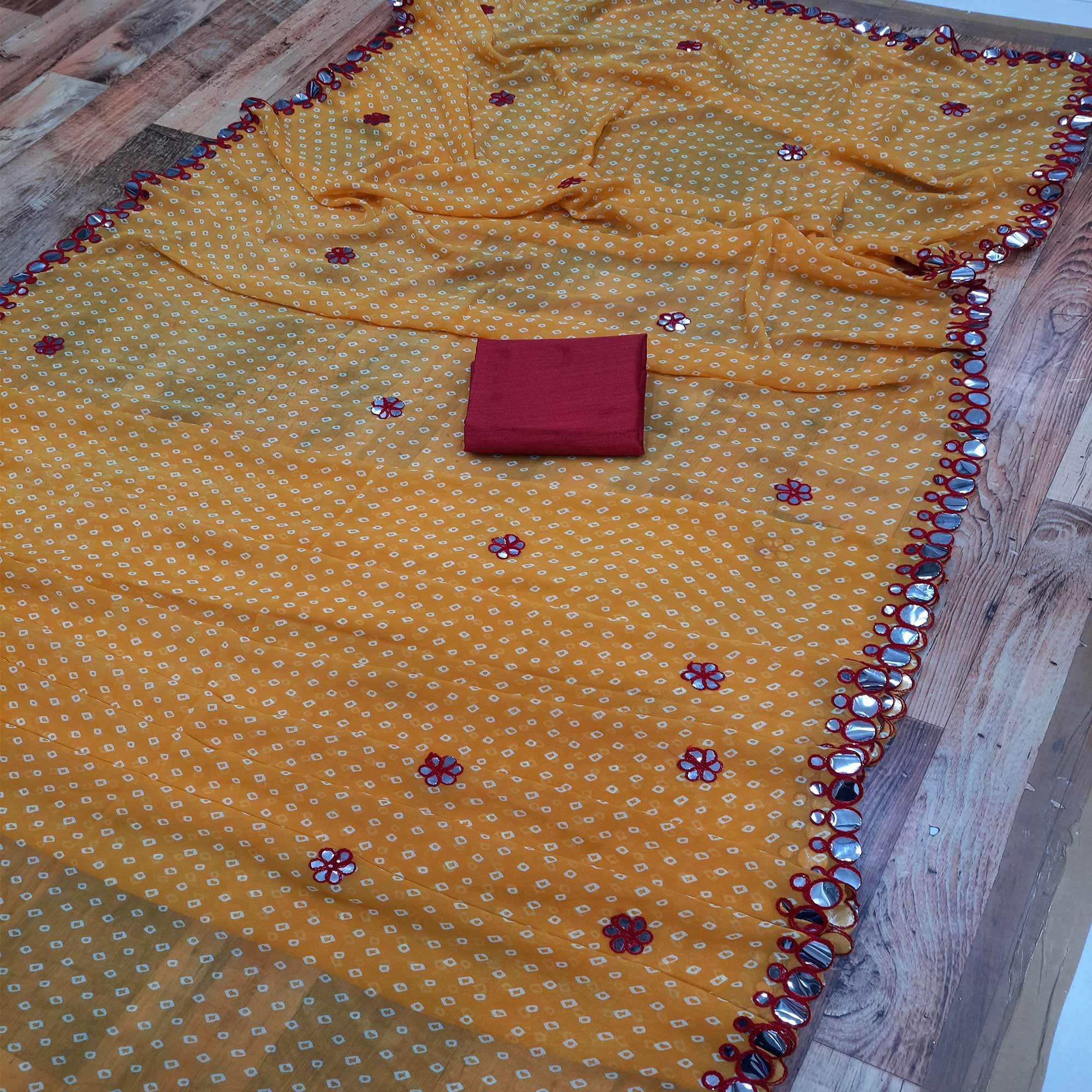 Yellow Bandhani Printed Georgette Saree
