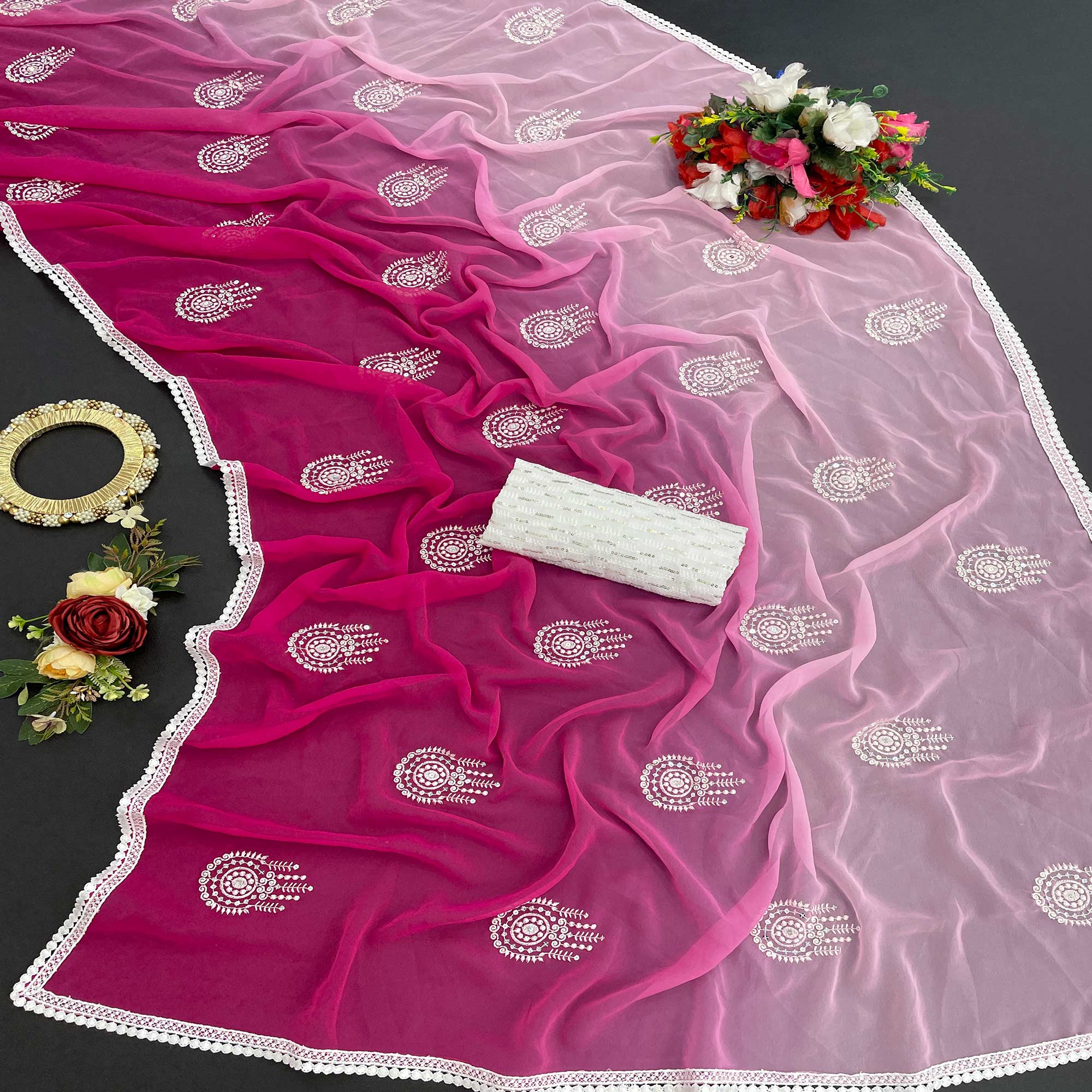 Pink Sequins Embroidered Georgette Saree