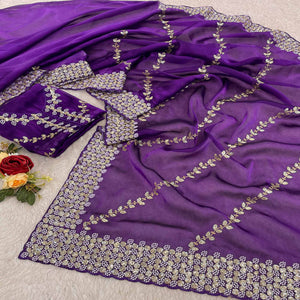 Purple Sequins Embroidered Satin Saree