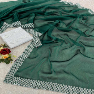 Green Sequins Embroidered Chiffon Saree