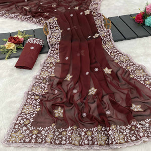 Maroon Designer Art Silk Saree Enhanced with Fine Floral Embroidery Work