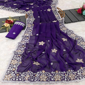 Purple Designer Art Silk Saree Enhanced with Fine Floral Embroidery Work