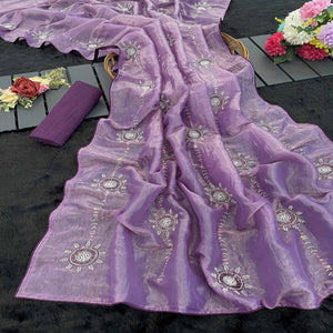 Purple Designer Silk Blend Saree Embellished with Stones & Beads