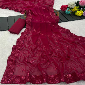 Pink Premium Vichitra Silk Saree Adorned with Shimmering Sequins Work