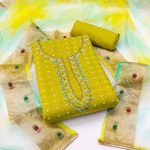 Green Woven With Handwork Modal Dress Material