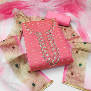 Pink Woven With Handwork Modal Dress Material