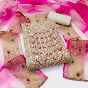 Beige Printed Modal Dress Material