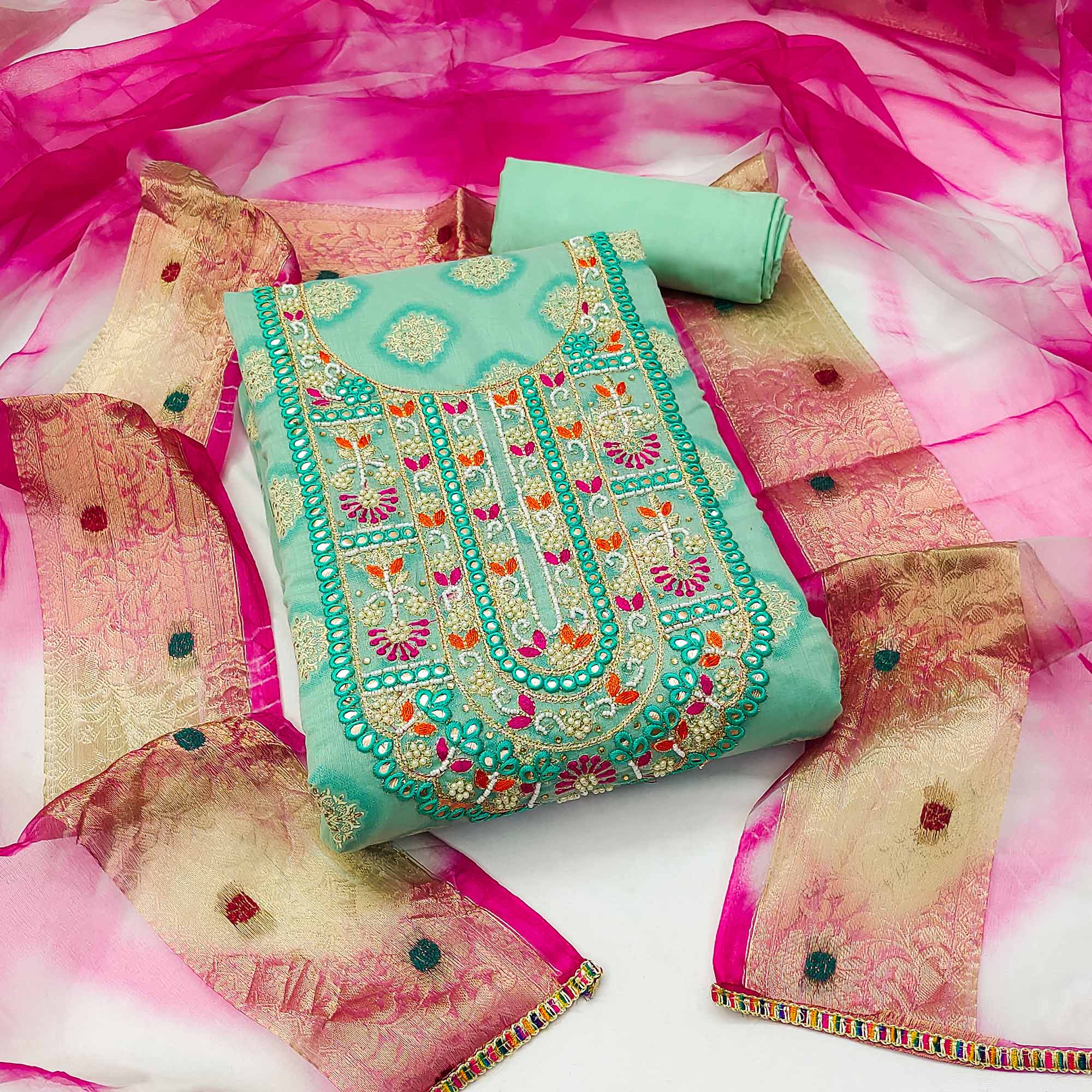 Turquoise Printed Modal Dress Material