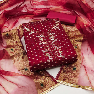 Maroon Woven With Handwork Chanderi Silk Dress Material