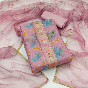 Mauve Floral Printed Organza Dress Material