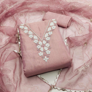 Mauve Embroidered Moti Work Pure Cotton Dress Material