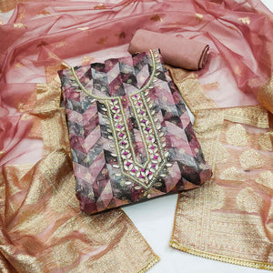 Mauve Digital Printed With Woven Organza Dress Material