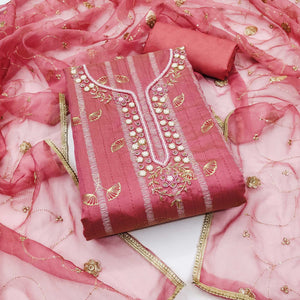 Gajri Pink Foil Printed Chanderi Silk Dress Material